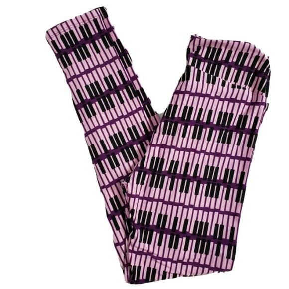 LulaRoe Womens Leggings One Size Piano Keys Print Pull On Pink Purple Stretch - Picture 4 of 7